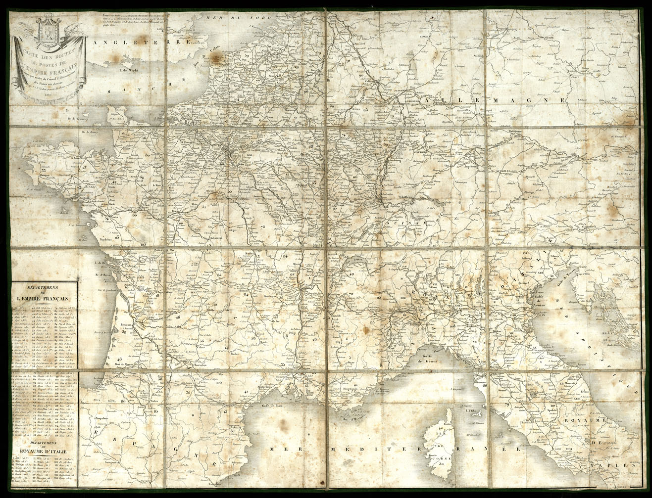 (N:20509) CARTE DES ROUTES DE POSTES DE L'EMPIRE FRANCAIS (B0016967) Carte e stampe antiche: riproduzione a colori su carta (formato A1)