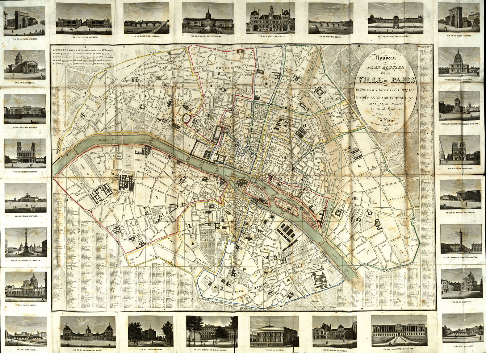 (N:20524) NOUVEAU PLAN ROUTIER DE LA VILLE DE PARIS (B0016982) Carte e stampe antiche: riproduzione a colori su carta (formato A1)