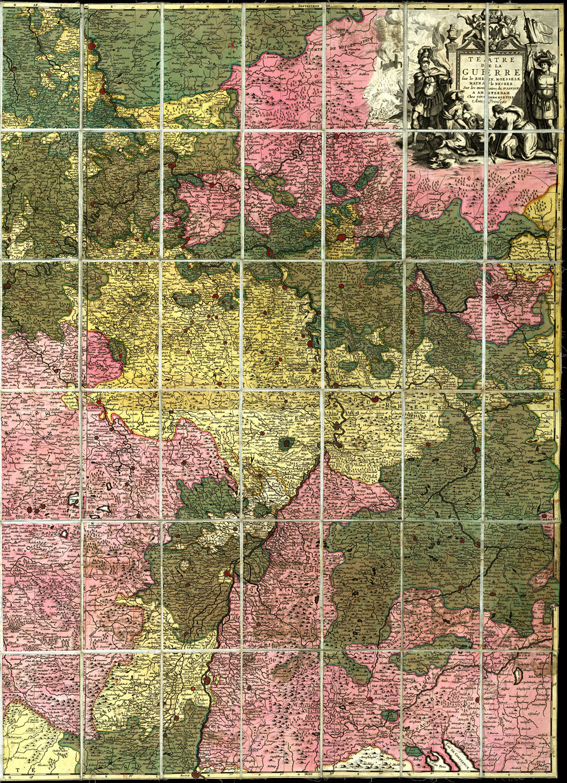 (N:20546) CARTE DE LA MEUSE OU TEATRE DE LA GUERRE SUR LE RHIN, MOESSELE, MAYN, LE NECKER, MEUSE, AVEC LES PAIS VOISINS (B0017004, B0017005) Carte e stampe antiche: riproduzione a colori su carta (formato A1)