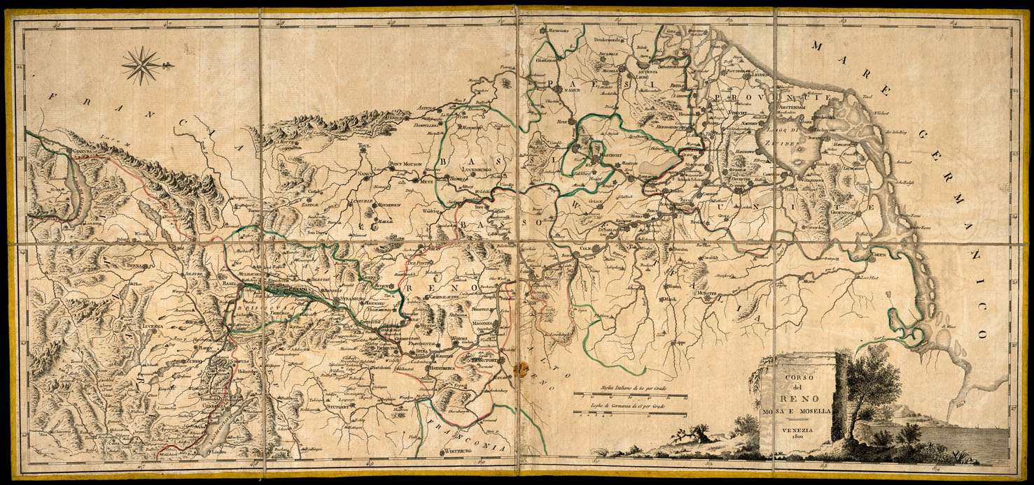 (N:20554) CORSO DEL RENO MOSA E MOSELLA (B0017012) Carte e stampe antiche: riproduzione a colori su carta (formato A1)