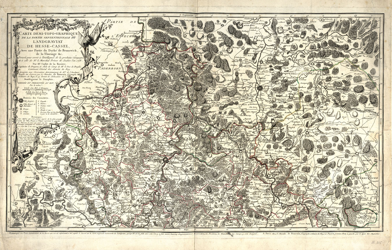 (N:20555) CARTE DEMI-GRAPHIQUE DE LA PARTIE SPTENTRIONALE DU LANDGRAVIAT DE HESSE-CASSEL (B0017013) Carte e stampe antiche: riproduzione a colori su carta (formato A1)