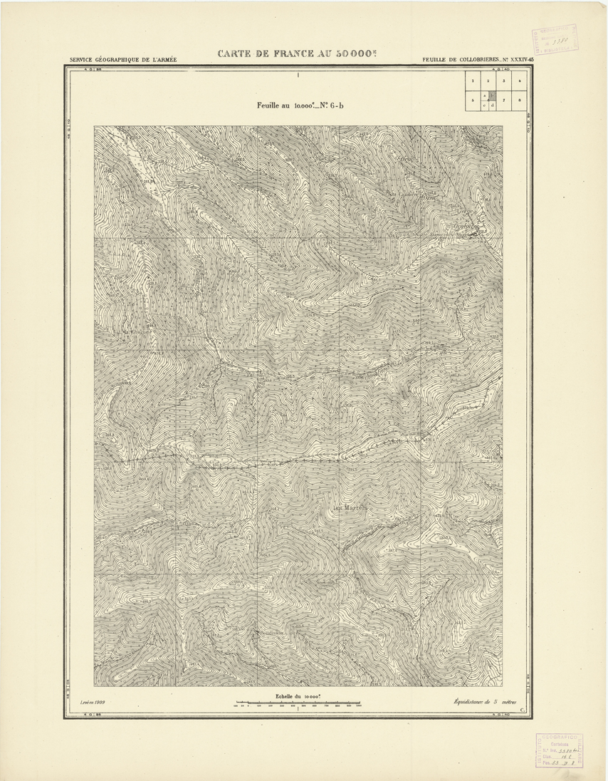 (N:20922) PLANS DIRECTEURS - FEUILLE DE COLLOBRIERES XXXIV 45 N6b (B0017403) Carte e stampe antiche: riproduzione a colori su carta (formato A1)