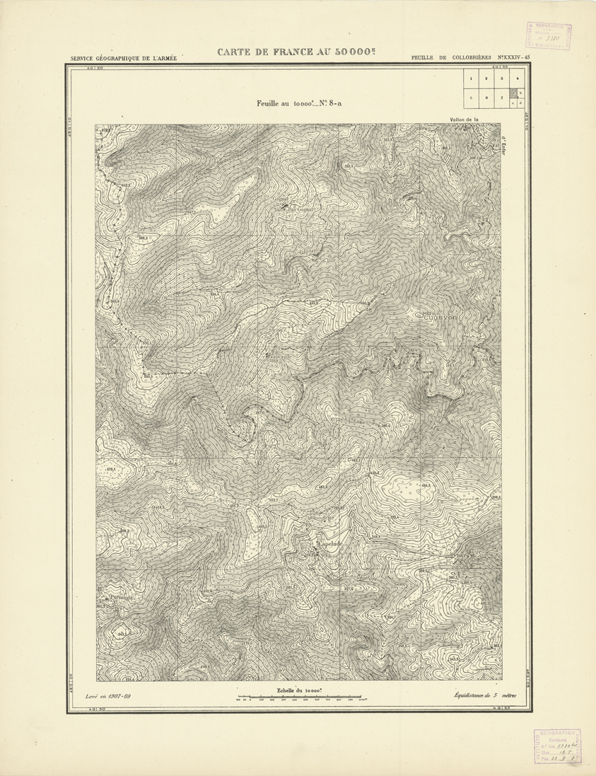 (N:20925) PLANS DIRECTEURS - FEUILLE DE COLLOBRIERES XXXIV 45 N8a (B0017406) Carte e stampe antiche: riproduzione a colori su carta (formato A1)