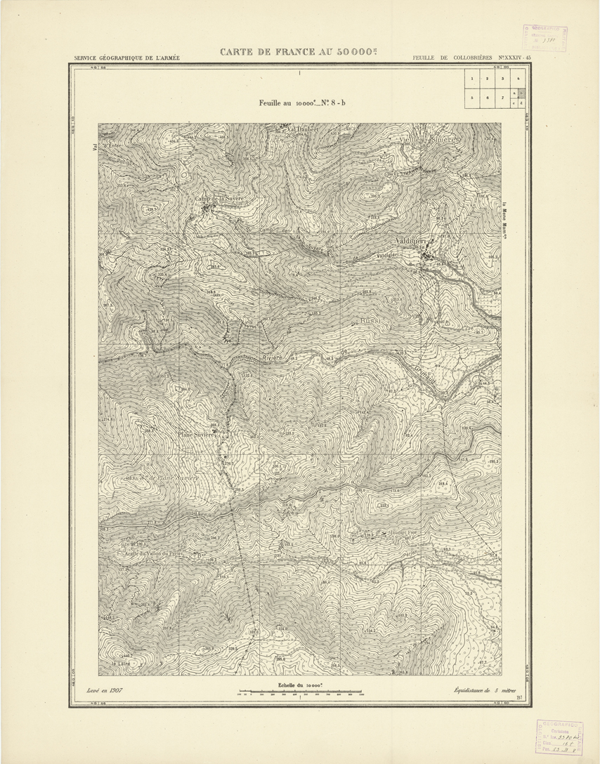 (N:20926) PLANS DIRECTEURS - FEUILLE DE COLLOBRIERES XXXIV 45 N8b (B0017407) Carte e stampe antiche: riproduzione a colori su carta (formato A1)