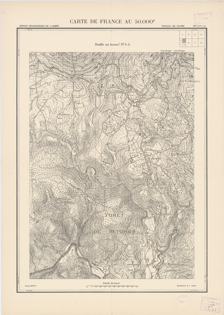 (N:20943) PLANS DIRECTEURS - FEUILLE DE GRASSE XXXVI 43 N5b (B0017424) Carte e stampe antiche: riproduzione a colori su carta (formato A1)