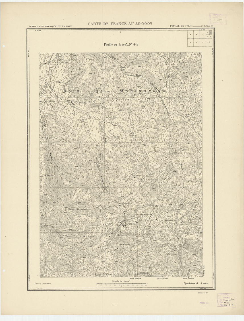(N:20974) PLANS DIRECTEURS - FEUILLE DE FREJUS XXXV 44 N4b (B0017454) Carte e stampe antiche: riproduzione a colori su carta (formato A1)