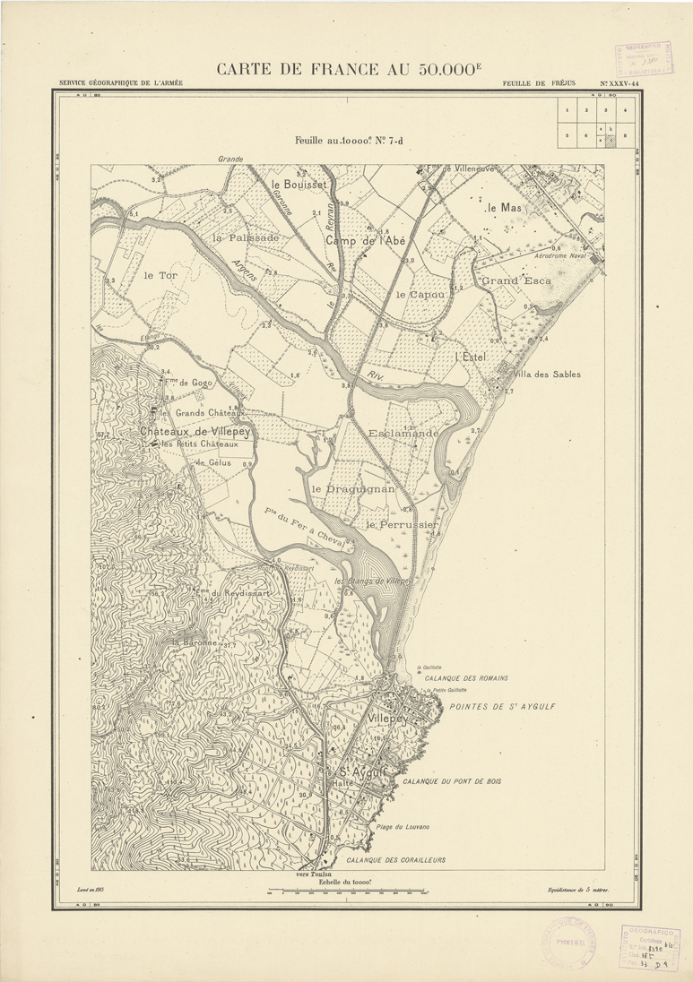 (N:20980) PLANS DIRECTEURS - FEUILLE DE FREJUS XXXV 44 N7d (B0017460) Carte e stampe antiche: riproduzione a colori su carta (formato A1)