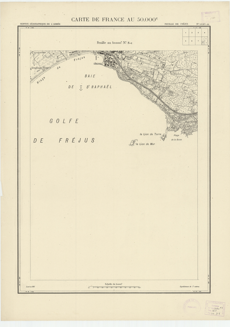 (N:20983) PLANS DIRECTEURS - FEUILLE DE FREJUS XXXV 44 N8c (B0017463) Carte e stampe antiche: riproduzione a colori su carta (formato A1)