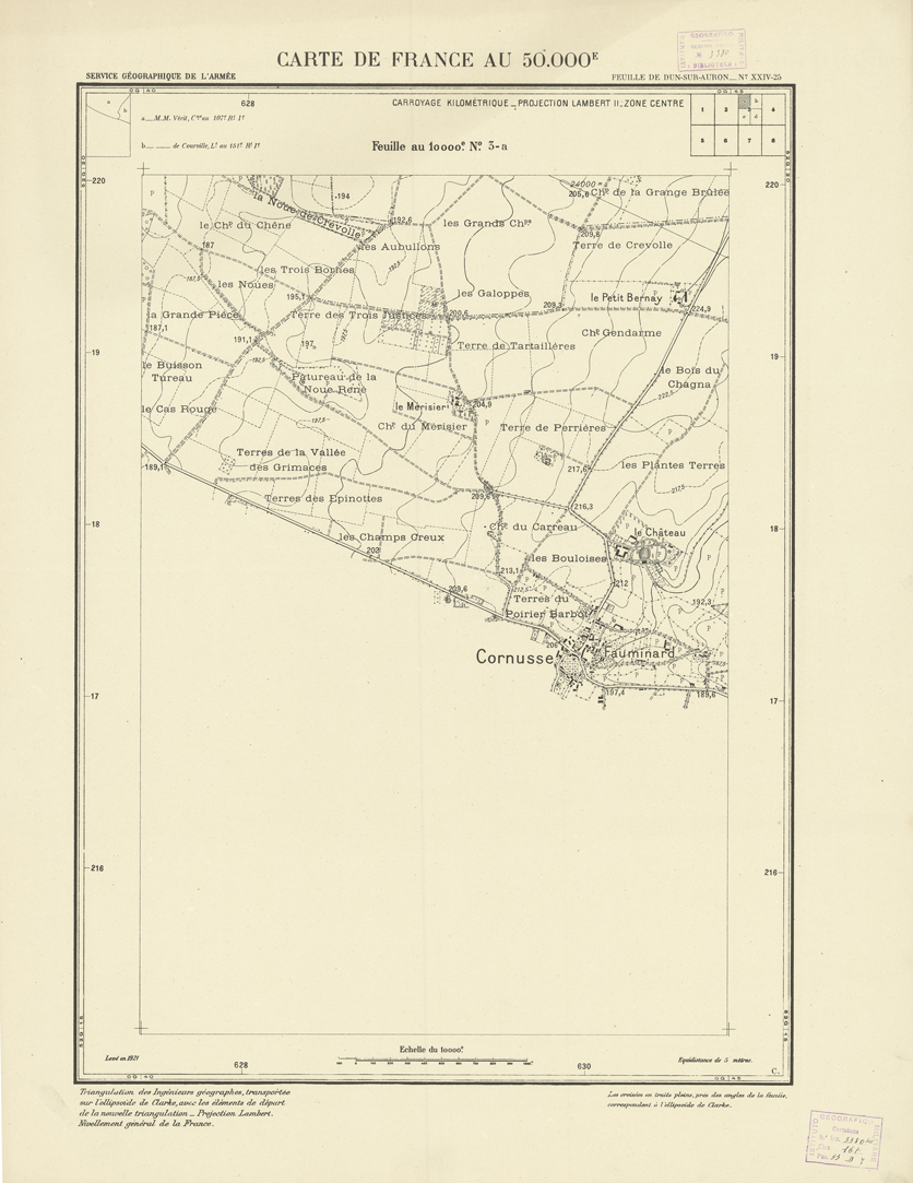 (N:21004) PLANS DIRECTEURS - FEUILLE DE DUN-SUR-AURON XXIV 25 N3a (B0017484) Carte e stampe antiche: riproduzione a colori su carta (formato A1)