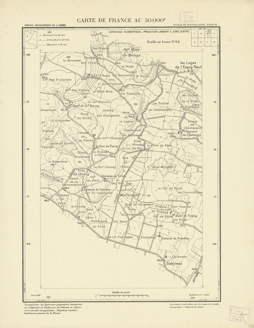 (N:21005) PLANS DIRECTEURS - FEUILLE DE DUN-SUR-AURON XXIV 25 N3b (B0017485) Carte e stampe antiche: riproduzione a colori su carta (formato A1)