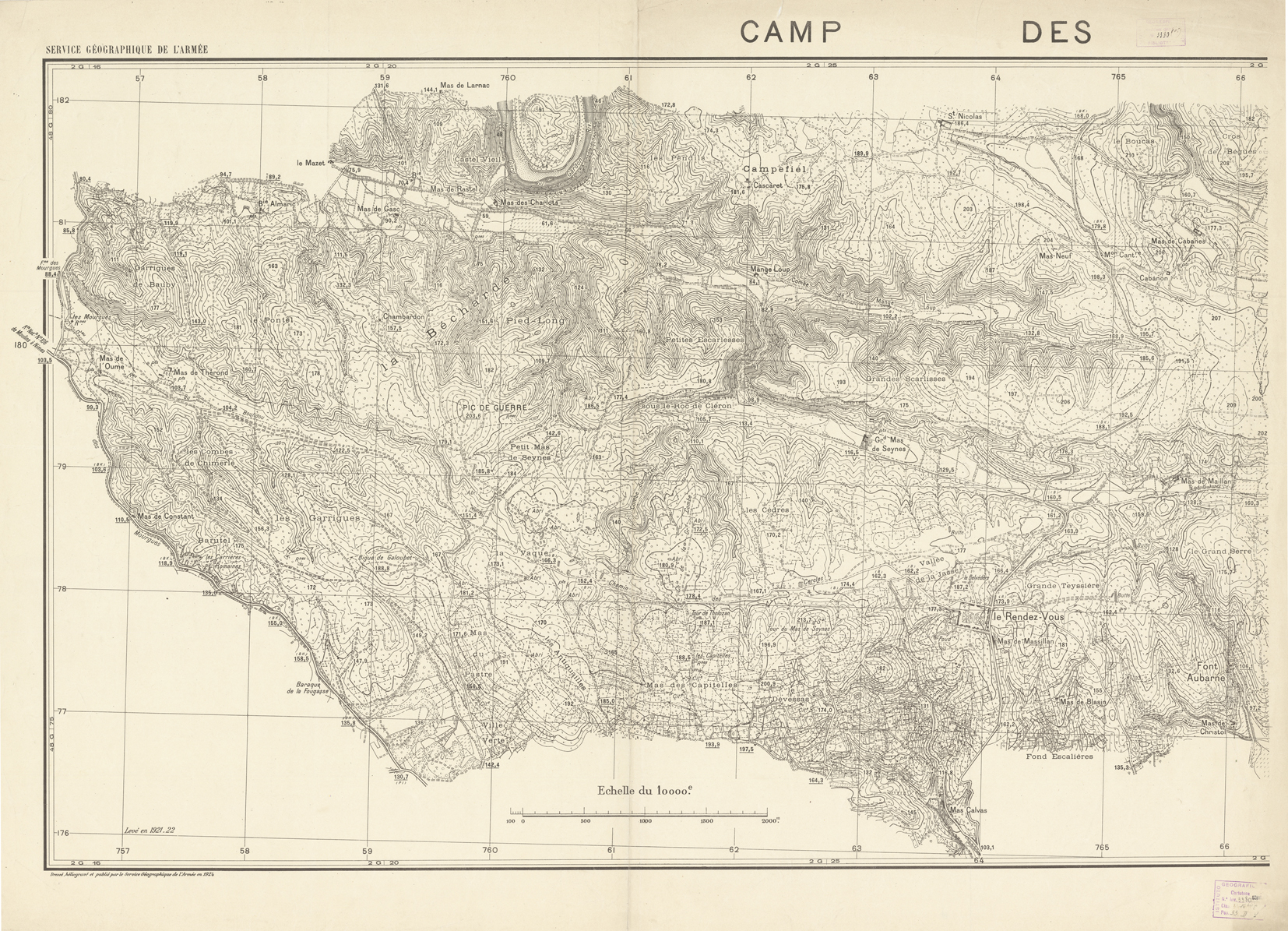 (N:21008) CARTE DE CHAMP DES GARRIGUES - FEUILLE N1-2 DE XXIX 42 (NIMES) (B0017488) Carte e stampe antiche: riproduzione a colori su carta (formato A1)
