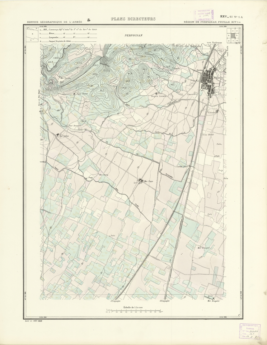 (N:21012) PLANS DIRECTEURS - REGION DE PERPIGNAN FEUILLE XIV N1a (B0017492) Carte e stampe antiche: riproduzione a colori su carta (formato A1)