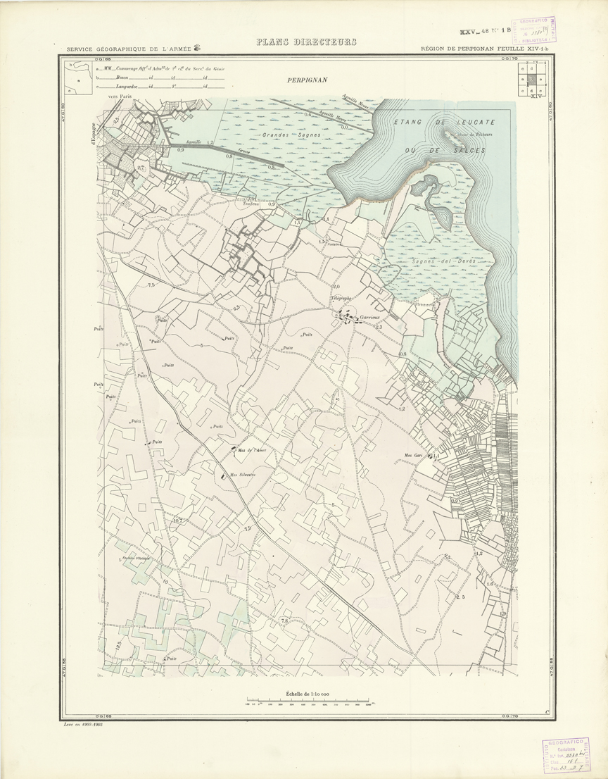 (N:21013) PLANS DIRECTEURS - REGION DE PERPIGNAN FEUILLE XIV N1b (B0017493) Carte e stampe antiche: riproduzione a colori su carta (formato A1)