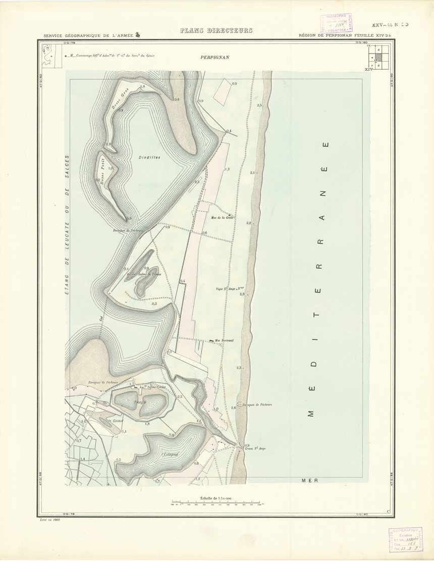 (N:21016) PLANS DIRECTEURS - REGION DE PERPIGNAN FEUILLE XIV N2b (B0017496) Carte e stampe antiche: riproduzione a colori su carta (formato A1)