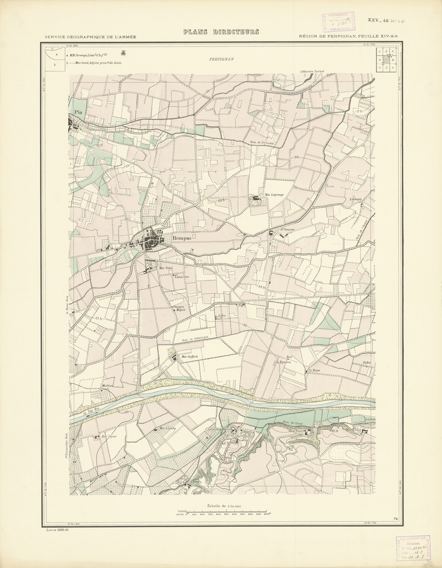 (N:21020) PLANS DIRECTEURS - REGION DE PERPIGNAN FEUILLE XIV N3b (B0017500) Carte e stampe antiche: riproduzione a colori su carta (formato A1)