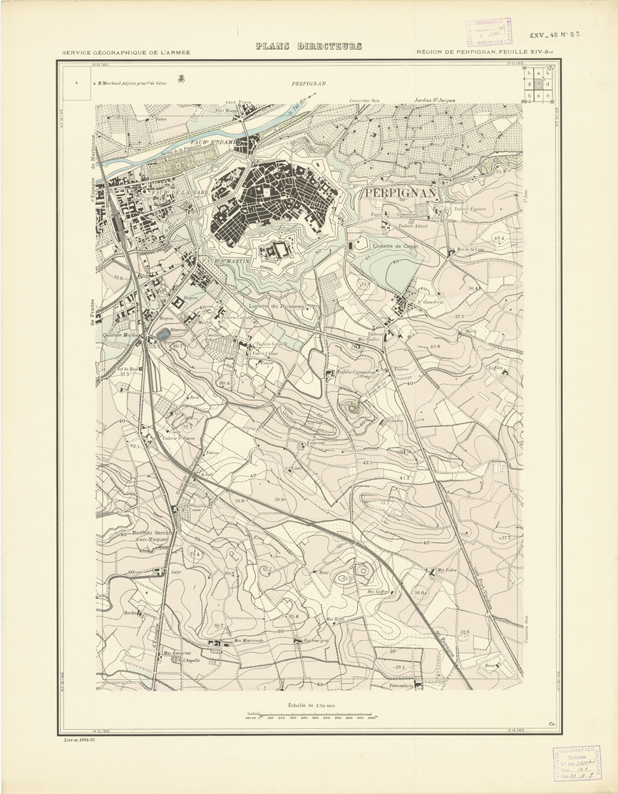 (N:21021) PLANS DIRECTEURS - REGION DE PERPIGNAN FEUILLE XIV N3c (B0017501) Carte e stampe antiche: riproduzione a colori su carta (formato A1)
