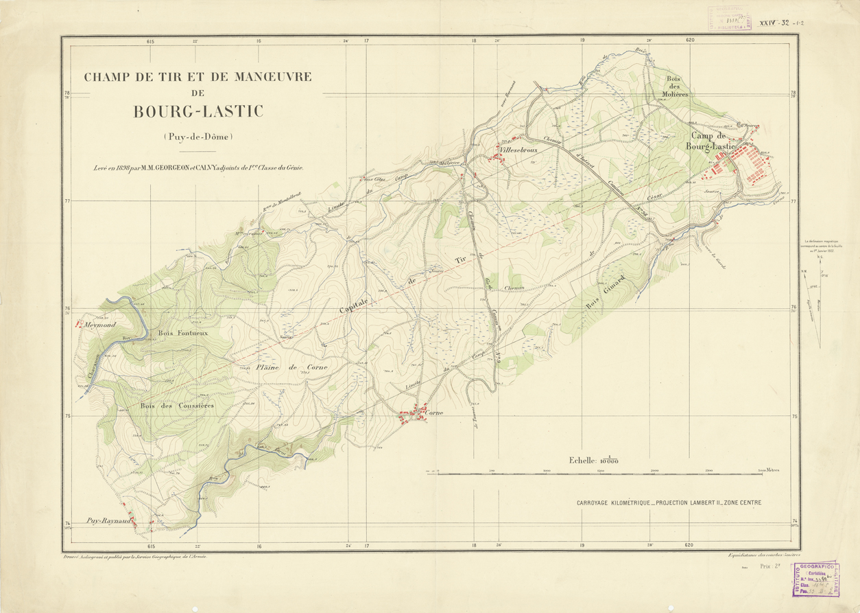 (N:21106) CARTE DE CHAMP DE TIR ET DE MANEUVRE DE BOURG-LASTIC (B0017586) Carte e stampe antiche: riproduzione a colori su carta (formato A1)