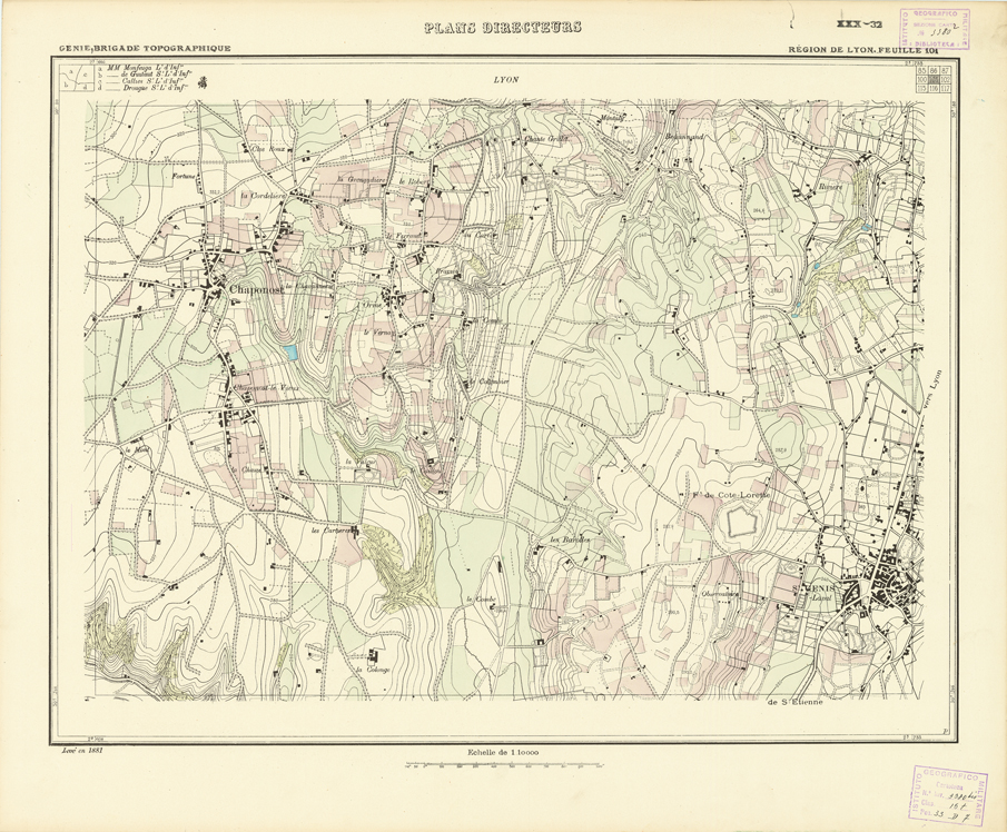 (N:21204) PLANS DIRECTEURS - REGION DE LYON FEUILLE 101 (B0017684) Carte e stampe antiche: riproduzione a colori su carta (formato A1)