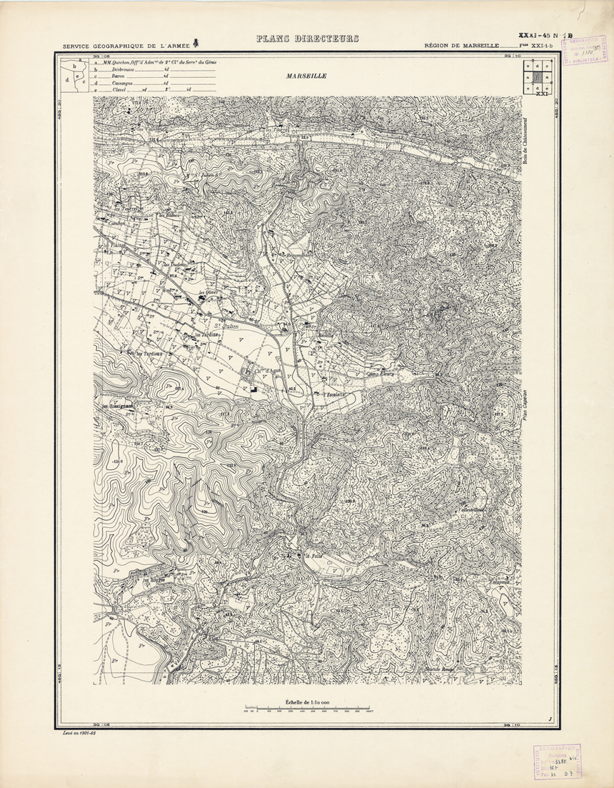 (N:21371) PLANS DIRECTEURS - REGION DE MARSEILLE FEUILLE XXI N1b (B0017853) Carte e stampe antiche: riproduzione a colori su carta (formato A1)