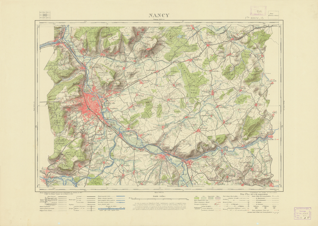 (N:21665) NOUVELLE CARTE DE FRANCE - XXXIV 15 - NANCY (B0018251) Carte e stampe antiche: riproduzione a colori su carta (formato A1)