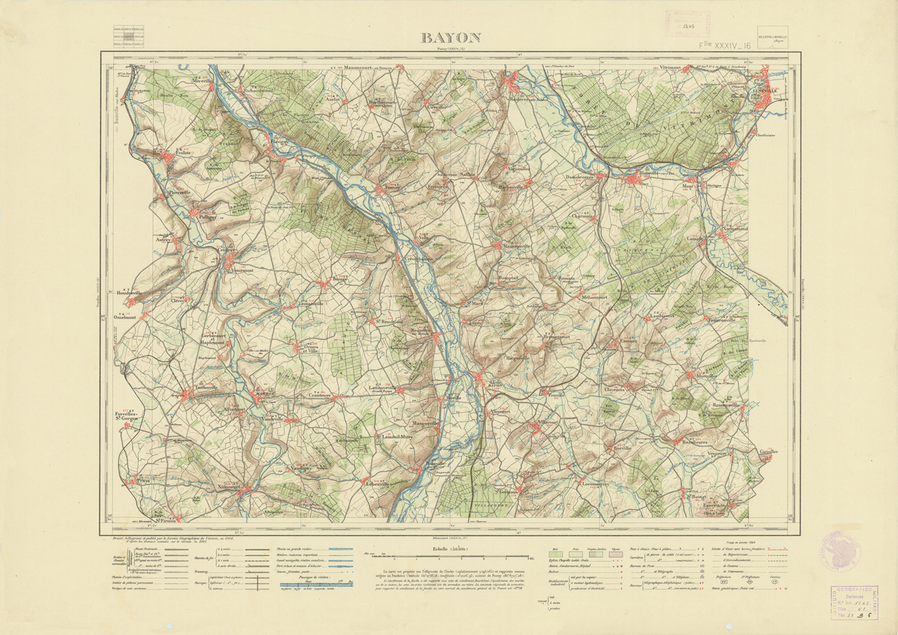 (N:21666) NOUVELLE CARTE DE FRANCE - XXXIV 16 - BAYON (B0018252) Carte e stampe antiche: riproduzione a colori su carta (formato A1)