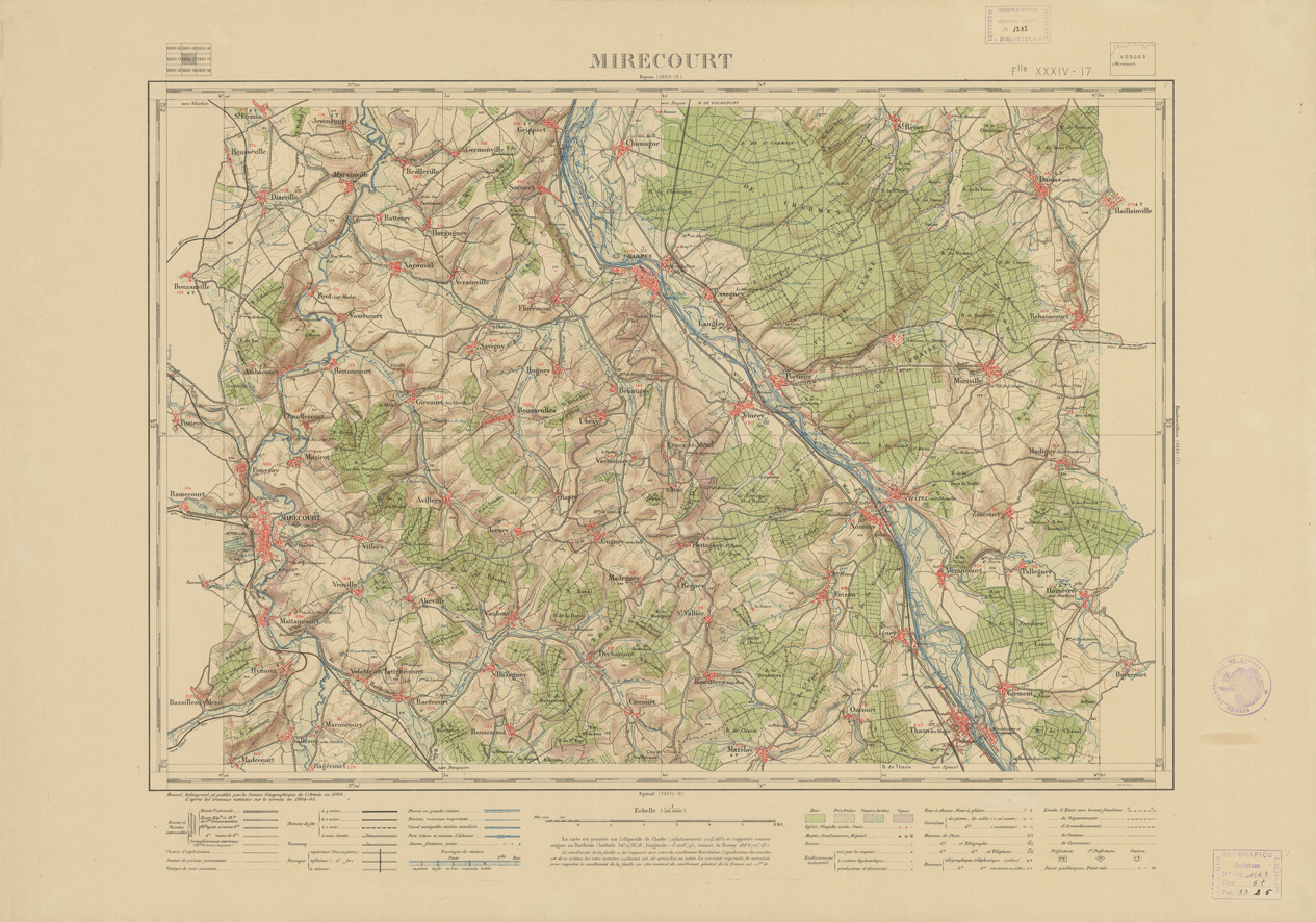 (N:21667) NOUVELLE CARTE DE FRANCE - XXXIV 17 - MIRECOURT (B0018253) Carte e stampe antiche: riproduzione a colori su carta (formato A1)
