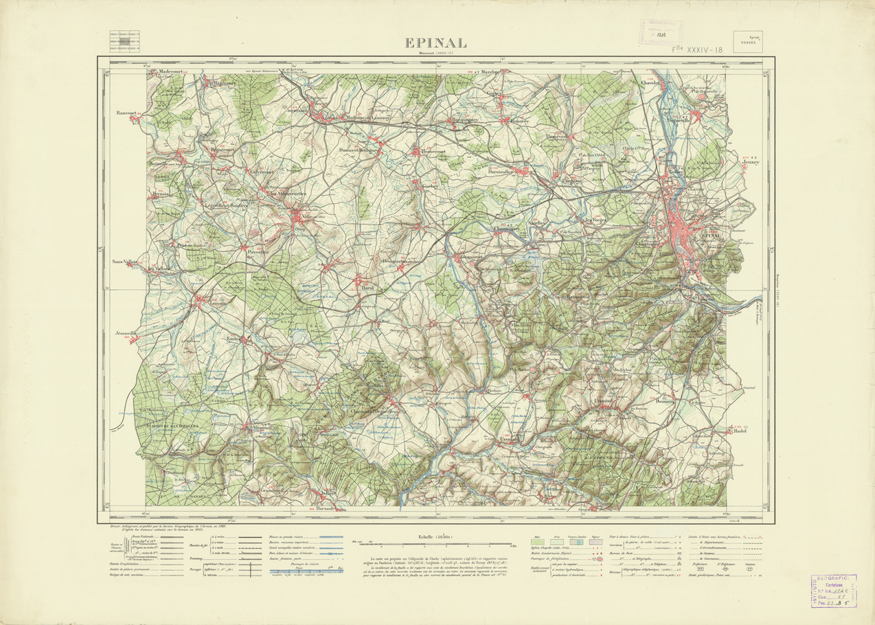 (N:21668) NOUVELLE CARTE DE FRANCE -  XXXIV 18 - EPINAL (B0018254) Carte e stampe antiche: riproduzione a colori su carta (formato A1)