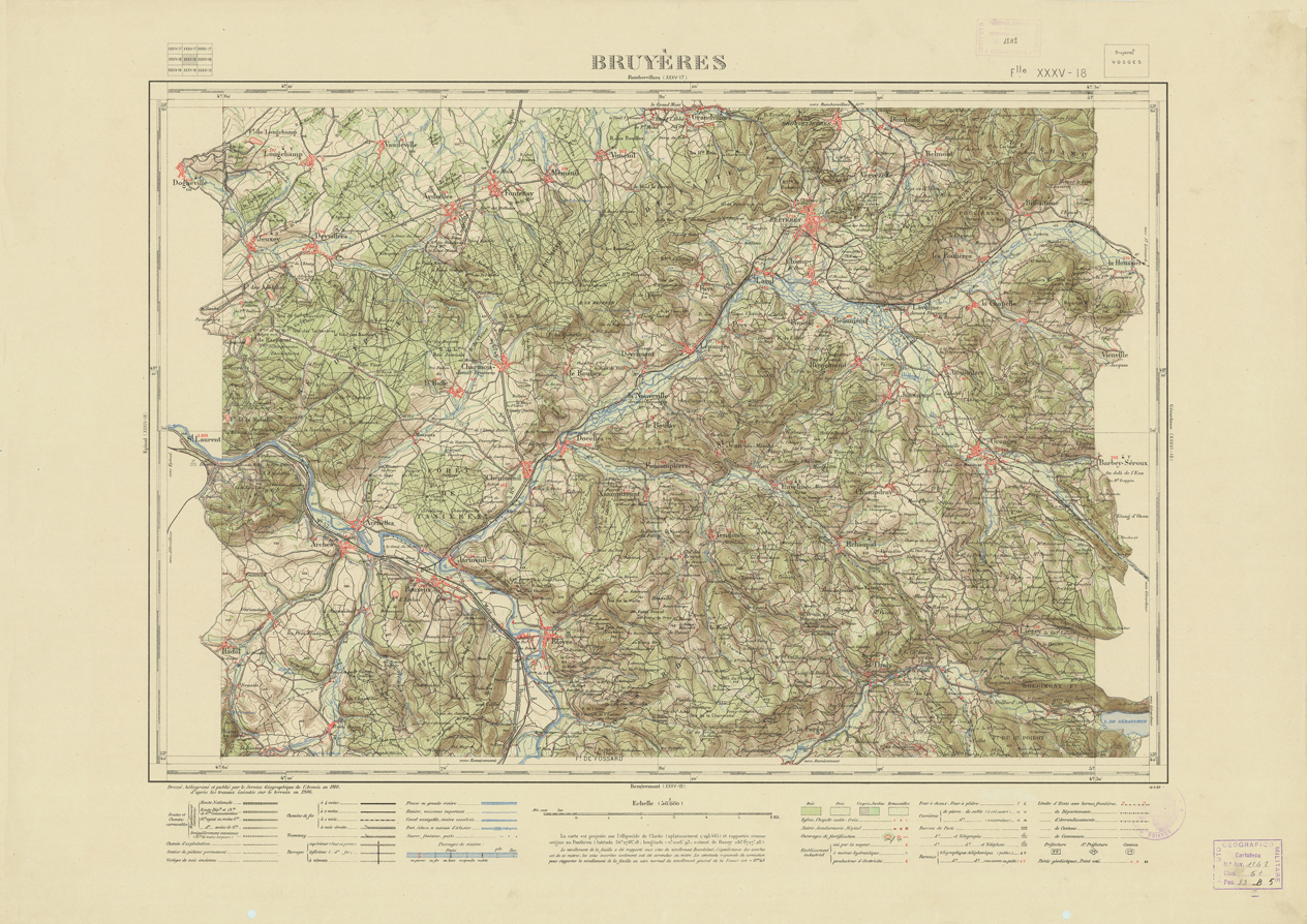 (N:21674) NOUVELLE CARTE DE FRANCE -  XXXV 18 - BRUYERES (B0018260) Carte e stampe antiche: riproduzione a colori su carta (formato A1)