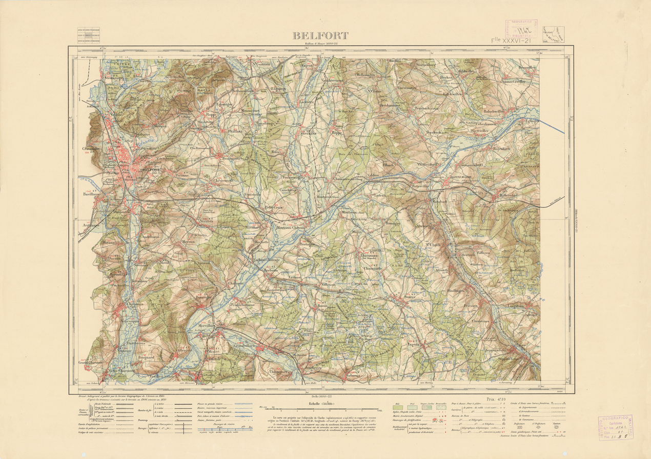 (N:21684) NOUVELLE CARTE DE FRANCE -  XXXVI 21 - BELFORT (B0018270) Carte e stampe antiche: riproduzione a colori su carta (formato A1)