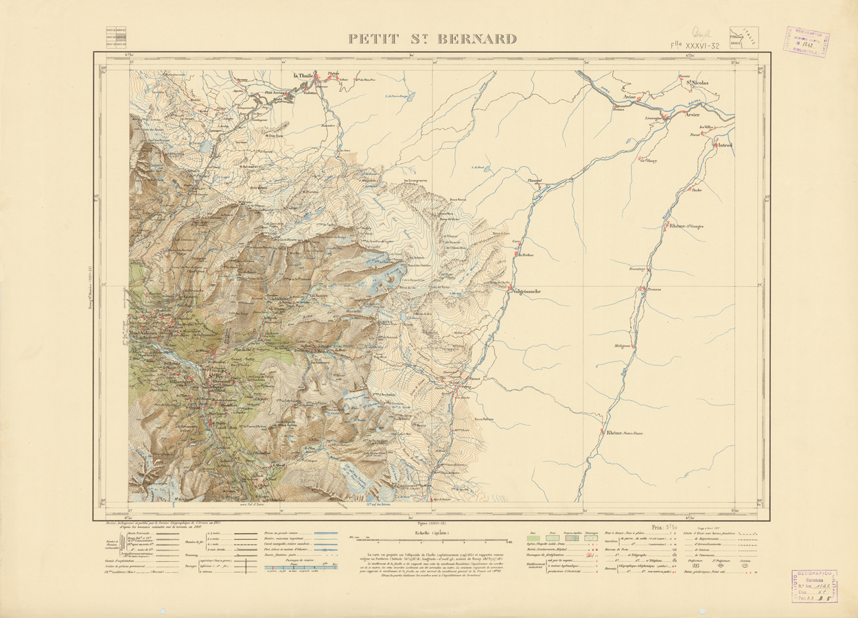 (N:21686) NOUVELLE CARTE DE FRANCE - XXXVI 32 -  PETIT ST. BERNARD (B0018272) Carte e stampe antiche: riproduzione a colori su carta (formato A1)