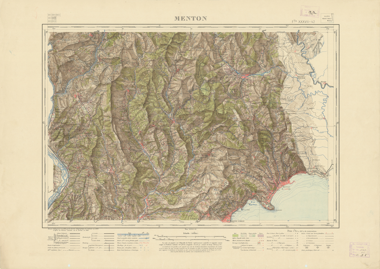 (N:21690) NOUVELLE CARTE DE FRANCE - XXXVII 42 -  MENTON (B0018276) Carte e stampe antiche: riproduzione a colori su carta (formato A1)