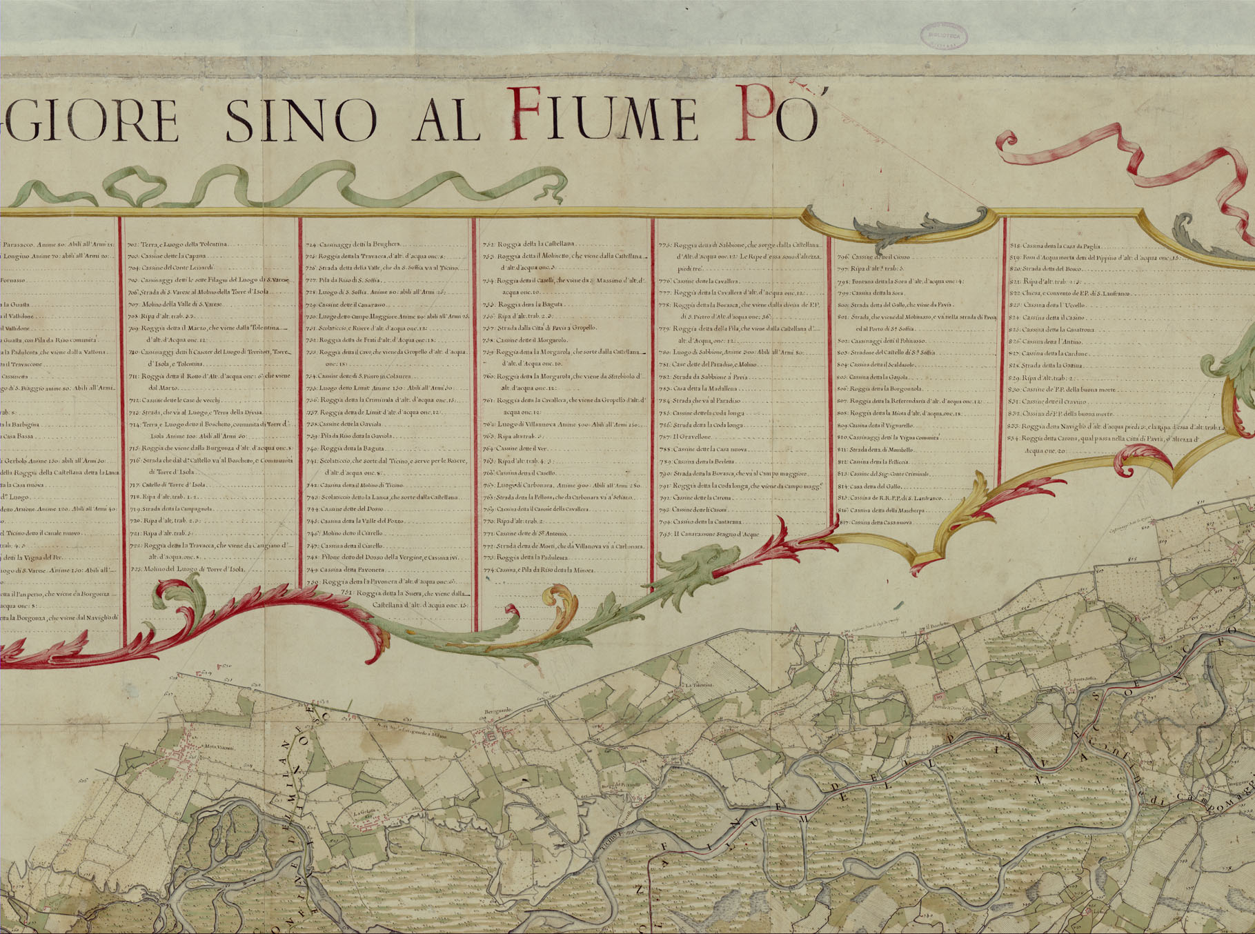 (N:24067) CARTA TOPOGRAFICA IN MISURA CHE COMPRENDE IL CORSO DEL TICINO DAL LAGO MAGGIORE SINO AL FIUME PO'
Unitamente le Campagne Citt e Luoghi vicini ad esso Fiume, tanto a dirritta, che a sinistra del medesimo. (B0019589, B0019590, B0019592, B0019593, B0019594, B0019595, B0019600, B0019598, B0019591, B0019597, B0019596, B0019599) Carte e stampe antiche: riproduzione a colori su carta (formato A1)