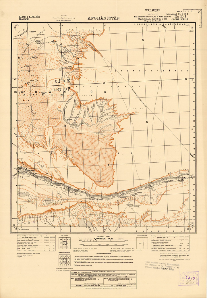 (N:35233) AFGHANISTAN AND N. W FRONTIER PROVINCE U.S.S.R., BALUCHISTAN E IRAN - FOGLIO 9 (B0019710) Carte e stampe antiche: riproduzione a colori su carta (formato A1)