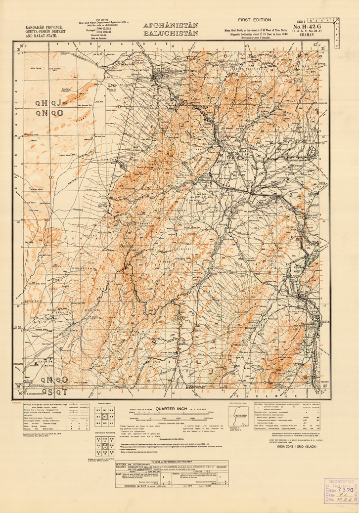 (N:35256) AFGHANISTAN AND N. W FRONTIER PROVINCE U.S.S.R., BALUCHISTAN E IRAN - FOGLIO 32 (B0019733) Carte e stampe antiche: riproduzione a colori su carta (formato A1)