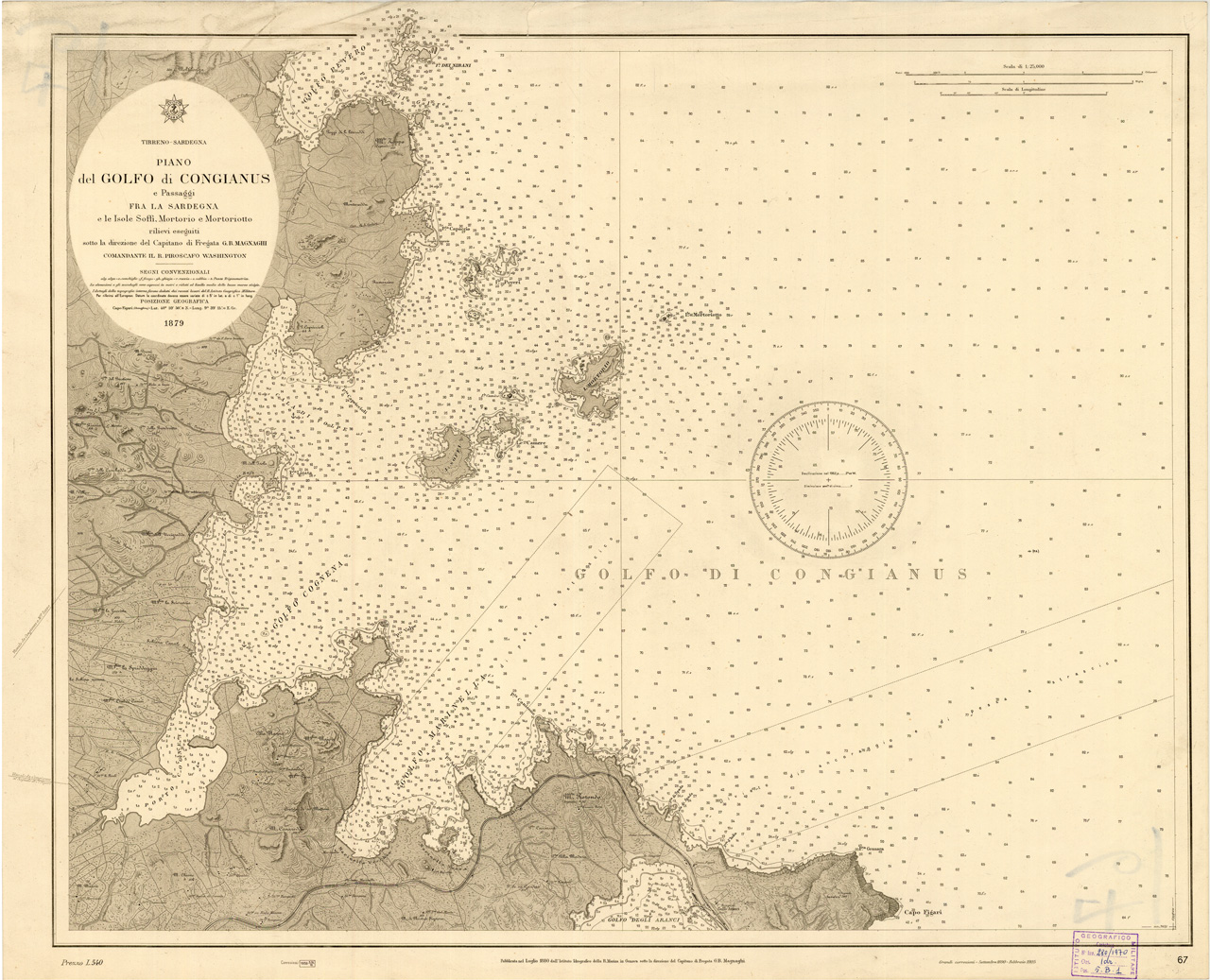 (N:35439) PIANO DEL GOLFO DI CONGIANUS E PASSAGGI FRA LA SARDEGNA E LE ISOLE SOFFI, MORTORIO E MORTORIOTTO (B0019772) Carte e stampe antiche: riproduzione a colori su carta (formato A1)