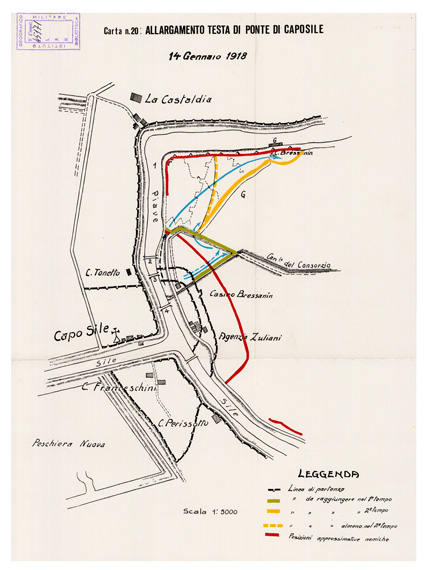 (N:29020) L'ESERCITO ITALIANO NELLA GRANDE GUERRA (1915-1918) - Carta n. 20: ALLARGAMENTO TESTA DI PONTE DI CAPOSILE (B0019903) Carte e stampe antiche: riproduzione a colori su carta (formato A1)
