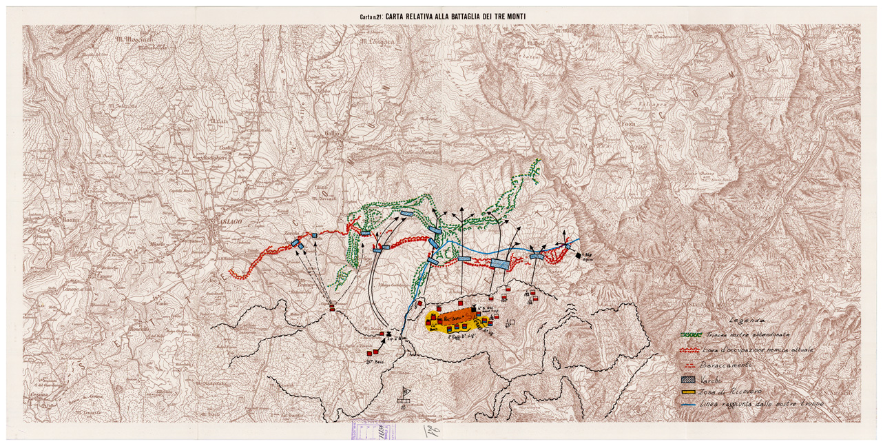 (N:29021) L'ESERCITO ITALIANO NELLA GRANDE GUERRA (1915-1918) - Carta n. 21: CARTA RELATIVA ALLA BATTAGLIA DEI TRE MONTI (B0019904) Carte e stampe antiche: riproduzione a colori su carta (formato A1)