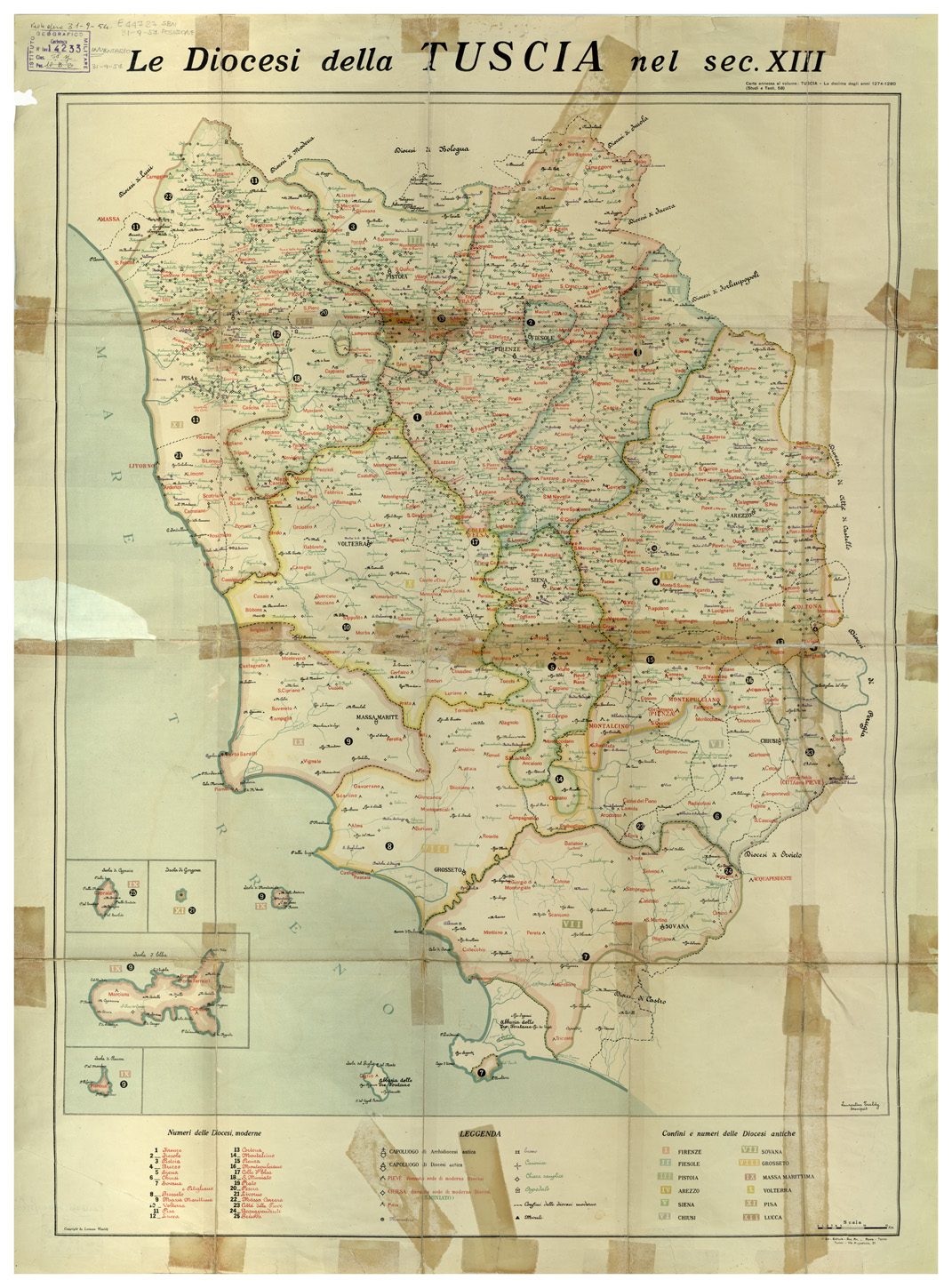 (N:33782) LE DIOCESI DELLA TUSCIA NEL SECOLO XIII (B0020049) Carte e stampe antiche: riproduzione a colori su carta (formato A1)