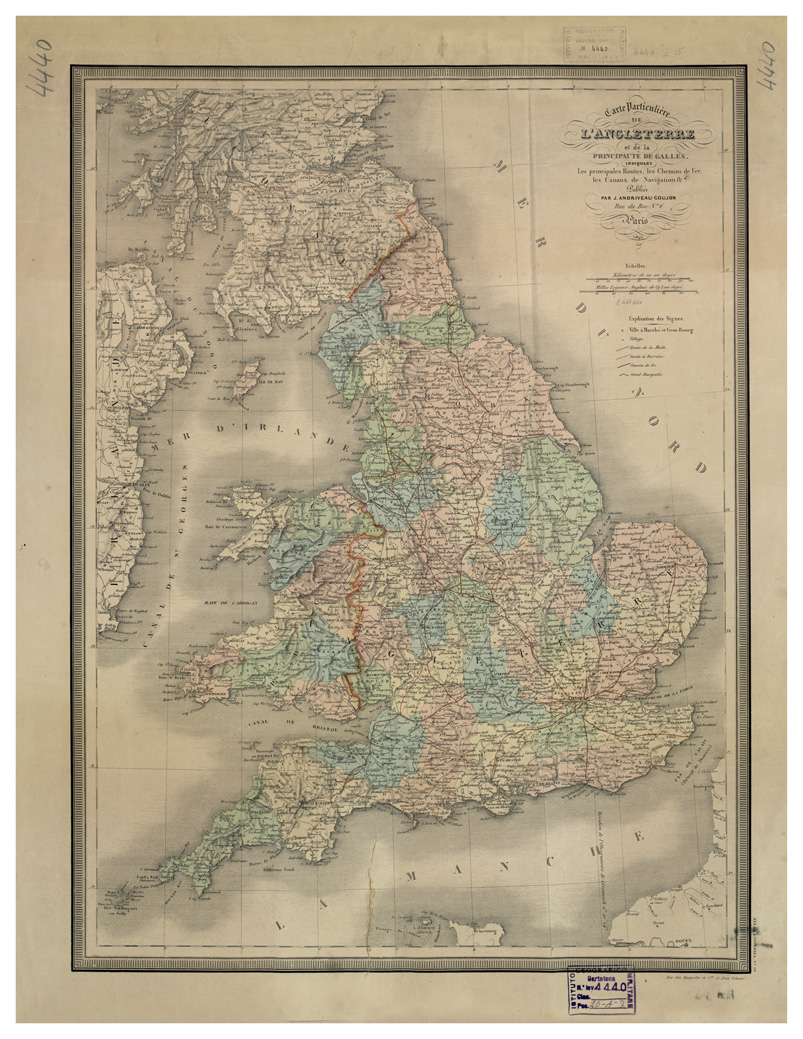 (N:34073) INGHILTERRA - CARTA PARTICULIERE DE L'ANGLETERRE ET DE LA PRINCIPAUTE DE GALLES (B0020103) Carte e stampe antiche: riproduzione a colori su carta (formato A1)