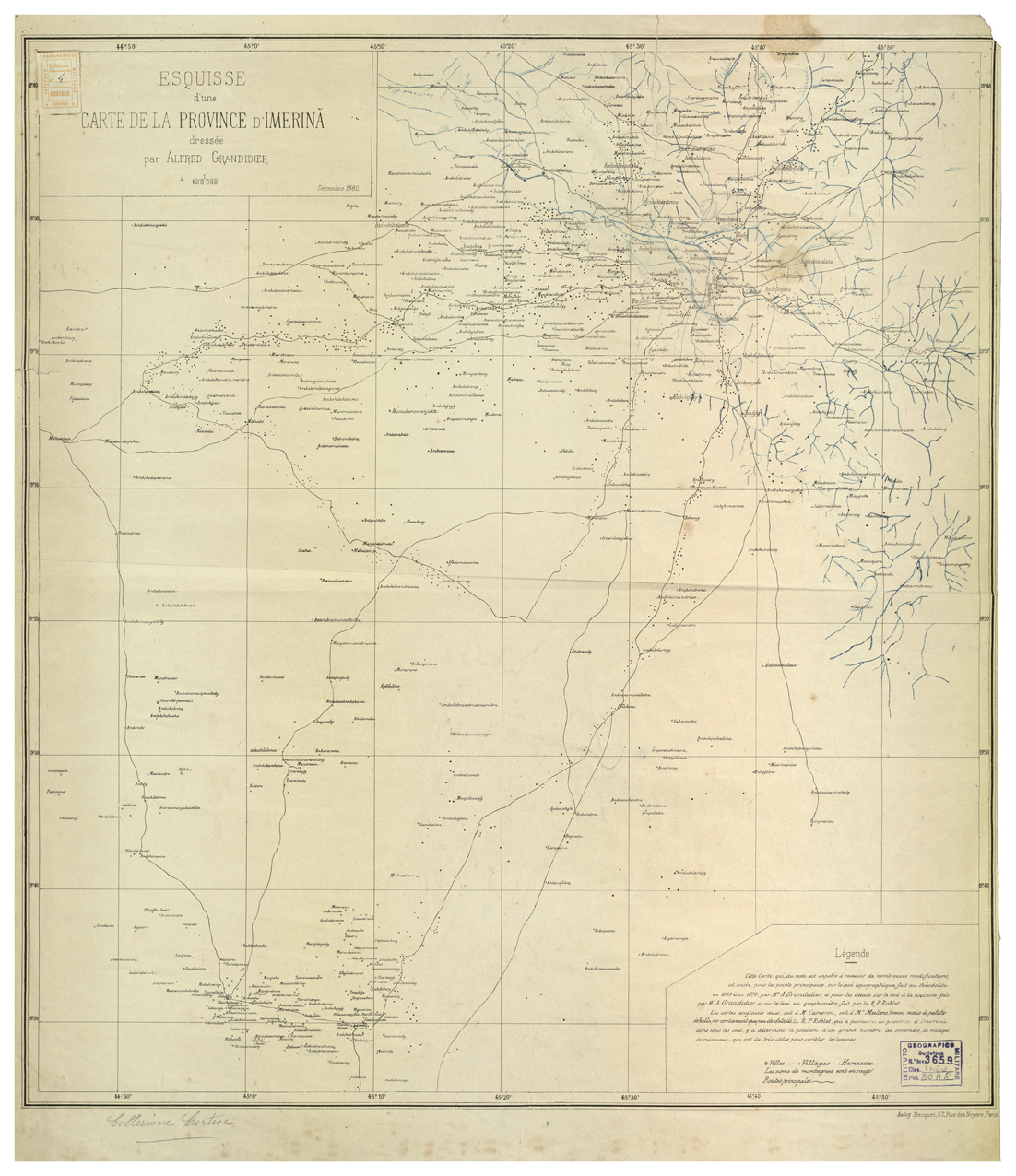 (N:34091) MADAGASCAR - ESQUISSE D'UNE CARTE DE LA PROVINCE D'IMERINA (B0020115) Carte e stampe antiche: riproduzione a colori su carta (formato A1)