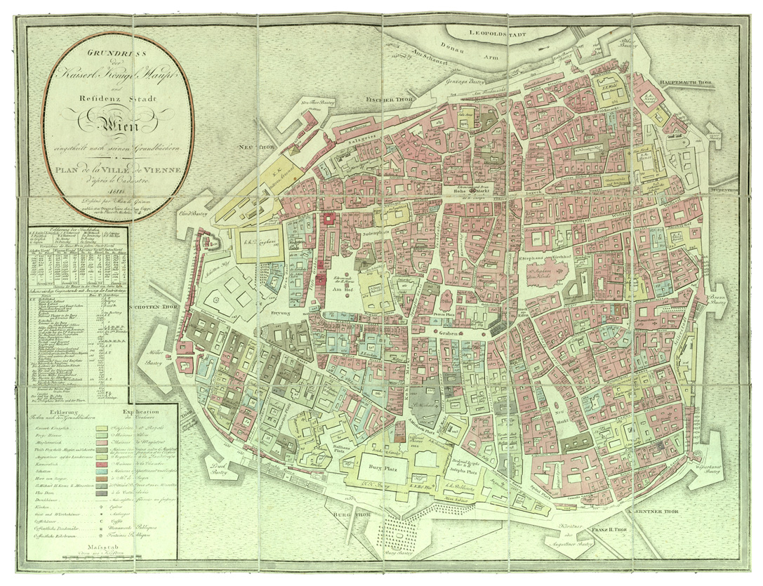 (N:34175) AUSTRIA - PLAN DE LA VILLE DE VIENNA D'APRES LE CADASTRE (B0020140) Carte e stampe antiche: riproduzione a colori su carta (formato A1)