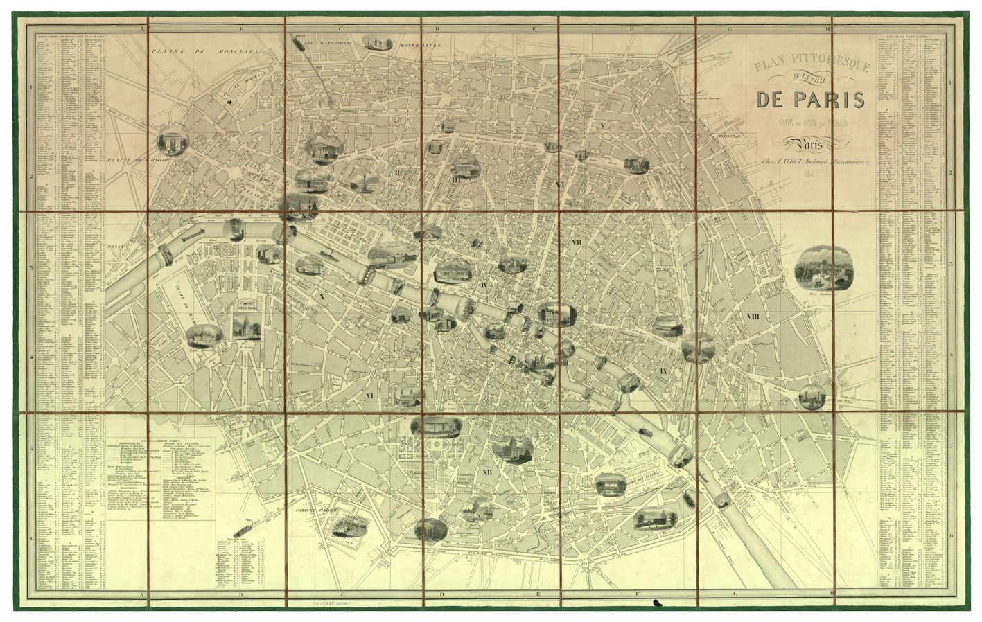 (N:34178) PLAN PITTORESQUE DE LA VILLE DE PARIS (B0020143) Carte e stampe antiche: riproduzione a colori su carta (formato A1)