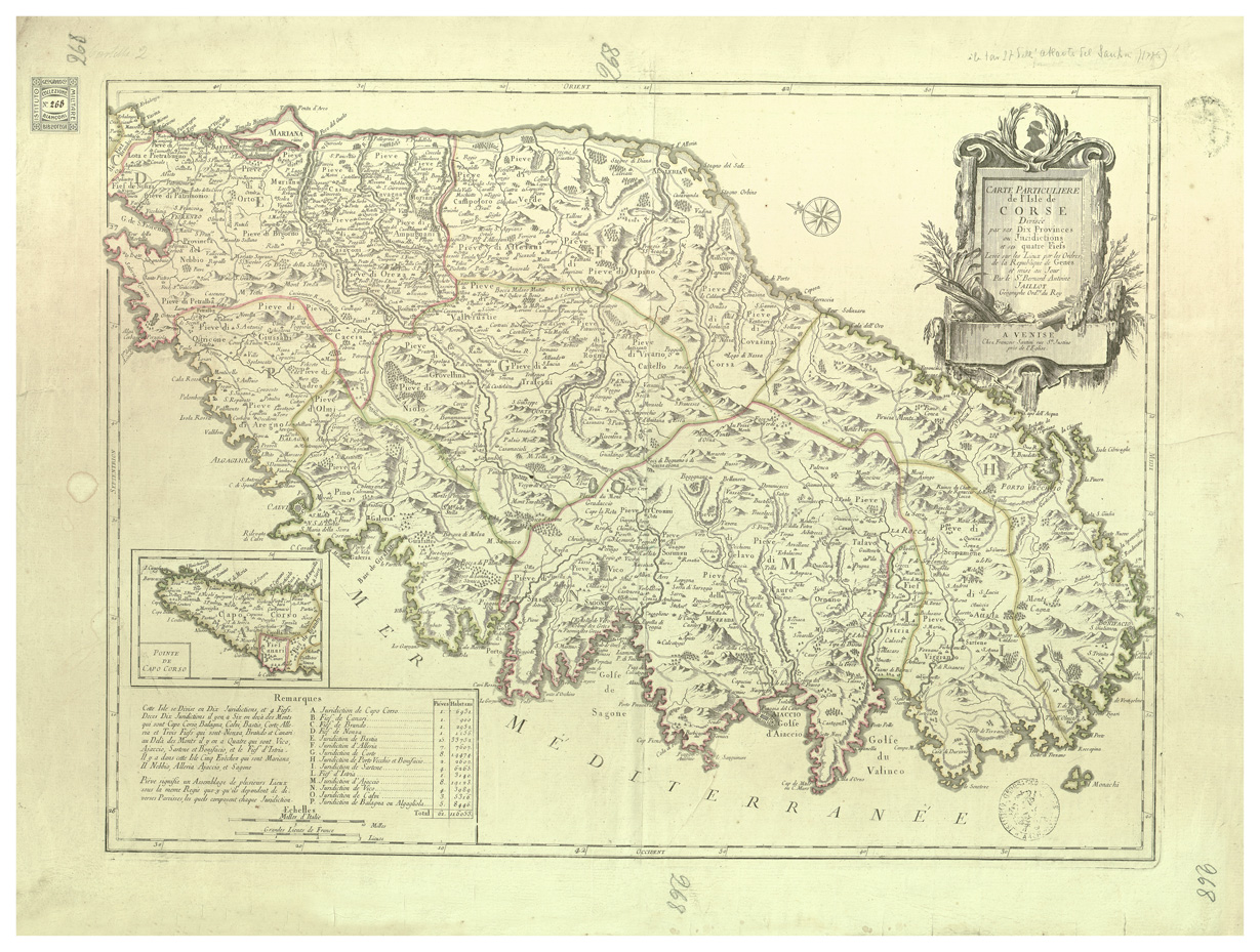 (N:34210) CARTE PARTICULIERE DE L'ISLE DE CORSE etc... (B0020173) Carte e stampe antiche: riproduzione a colori su carta (formato A1)