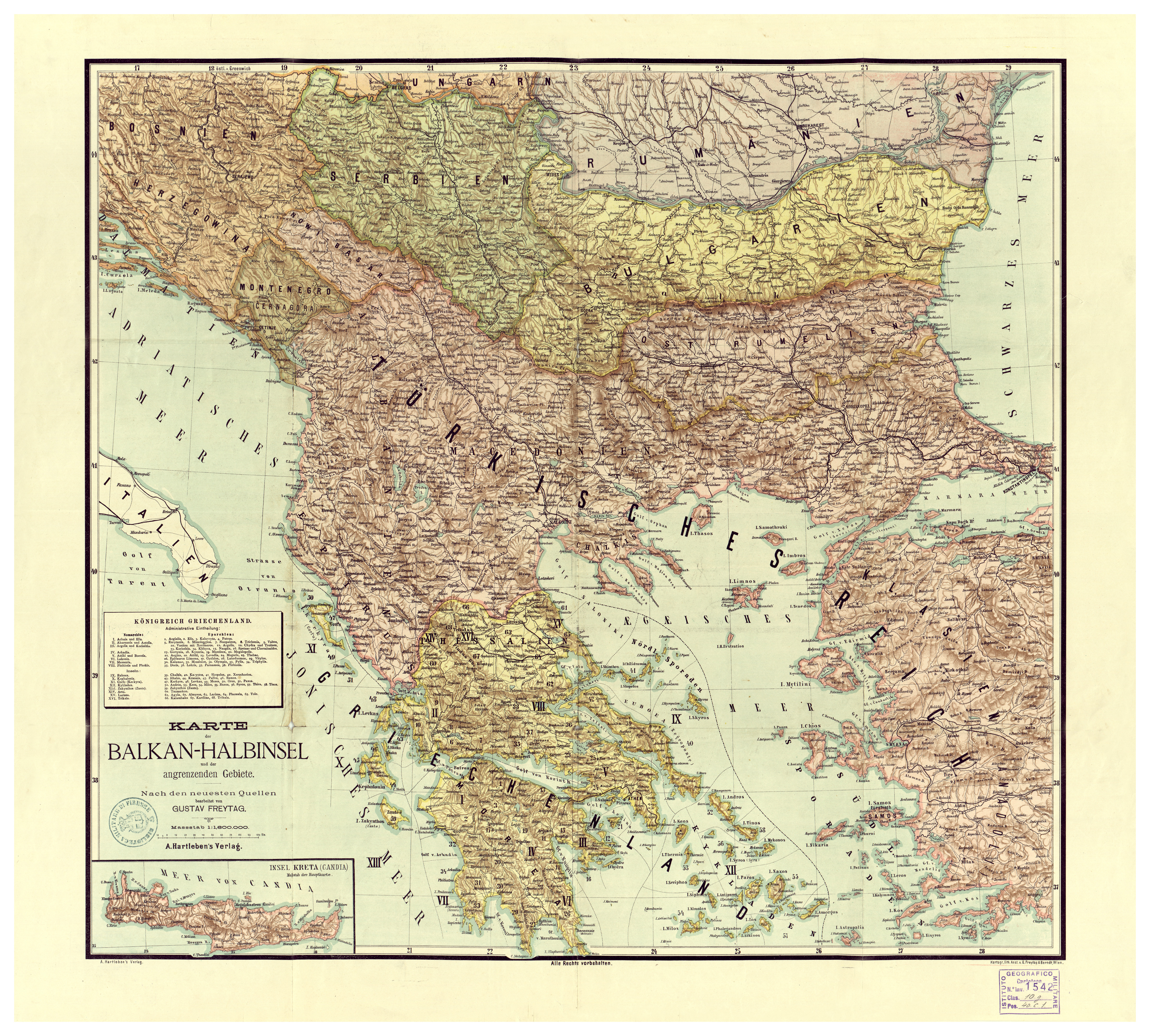 (N:34273) KARTE VON BALKEN HALBINSEL UND DER ANGRENZENDEN (B0020213) Carte e stampe antiche: riproduzione a colori su carta (formato A1)