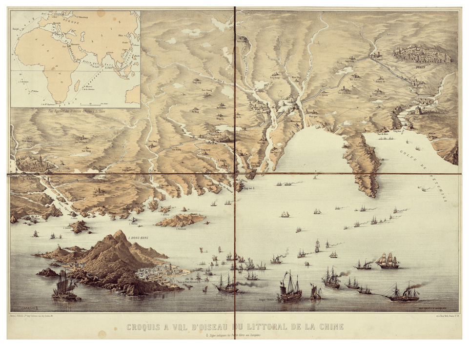 (N:34351) CINA - CROQUIS A VOL D'OISEAU DU LITORAL DE LA CHINE (B0020264) Carte e stampe antiche: riproduzione a colori su carta (formato A1)
