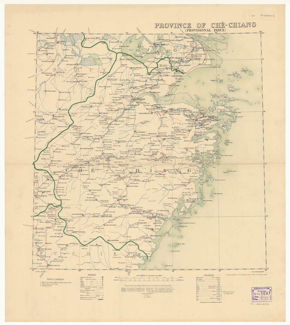 (N:34350) CINA - MAP OF CHINESE PROVINCE - CHE-CHIANG (B0020276) Carte e stampe antiche: riproduzione a colori su carta (formato A1)