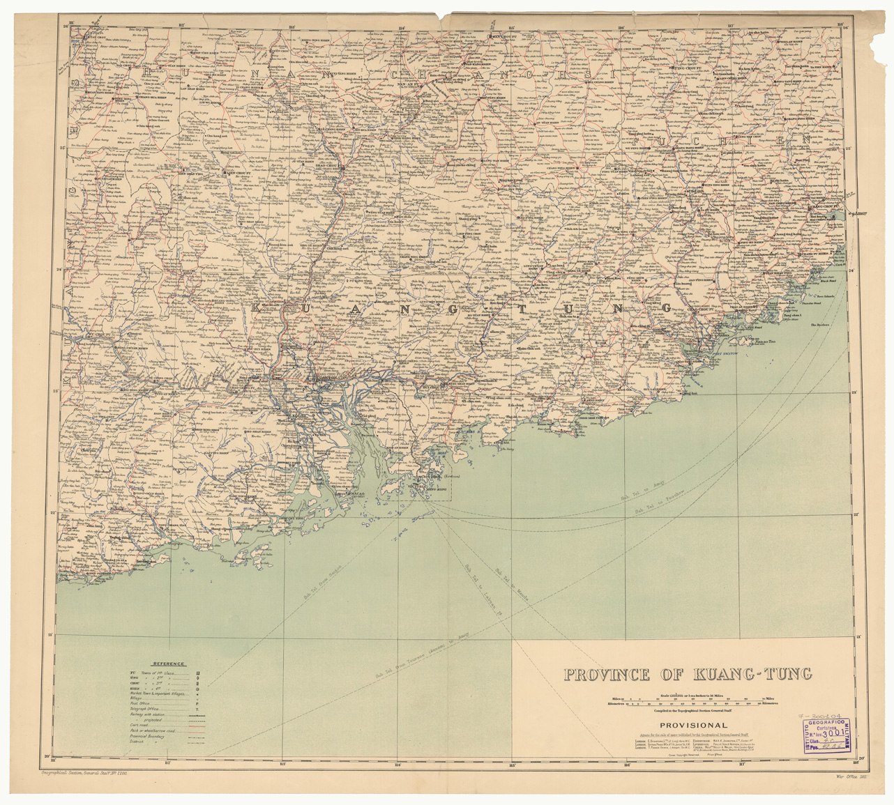 (N:34349) CINA - MAP OF CHINESE PROVINCE - KUANG-TUNG (B0020277) Carte e stampe antiche: riproduzione a colori su carta (formato A1)