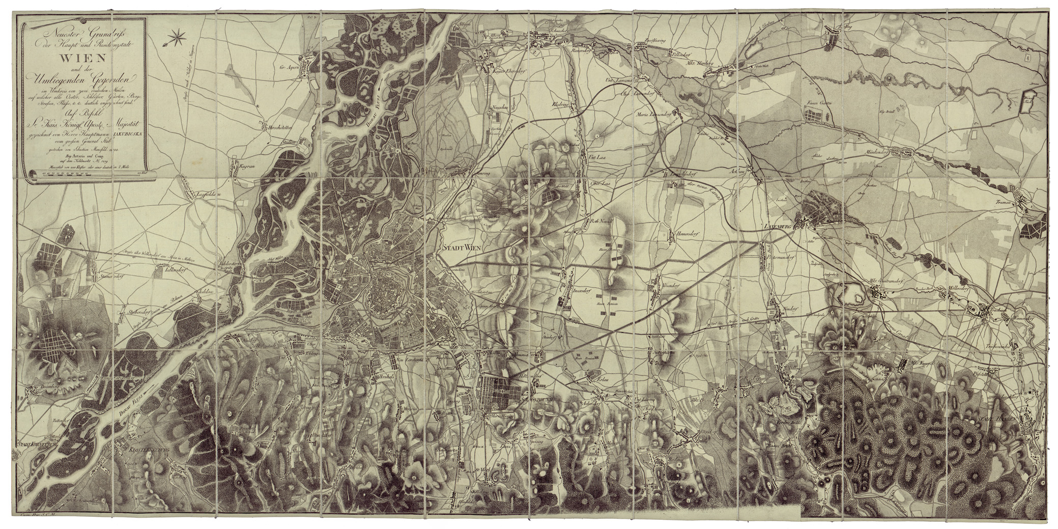 (N:34458) NEUSTER GRUNDRISS DER FLAUPT UND RESIDENZSTADT WIEN UND DER UMLIEGENDEN GEGENDEN (B0020335) Carte e stampe antiche: riproduzione a colori su carta (formato A1)