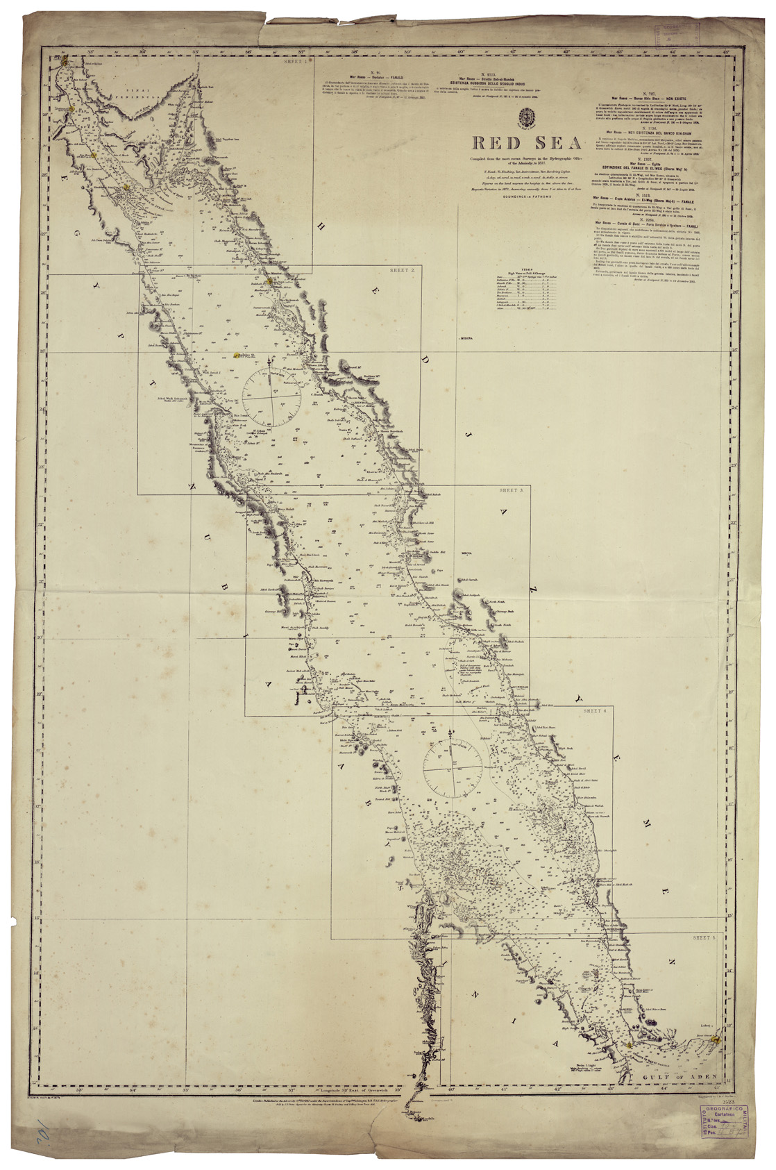 (N:34527) RED SEA COMPILED FROM THE MOST RECENT SURVEJES ETC... (B0020358) Carte e stampe antiche: riproduzione a colori su carta (formato A1)