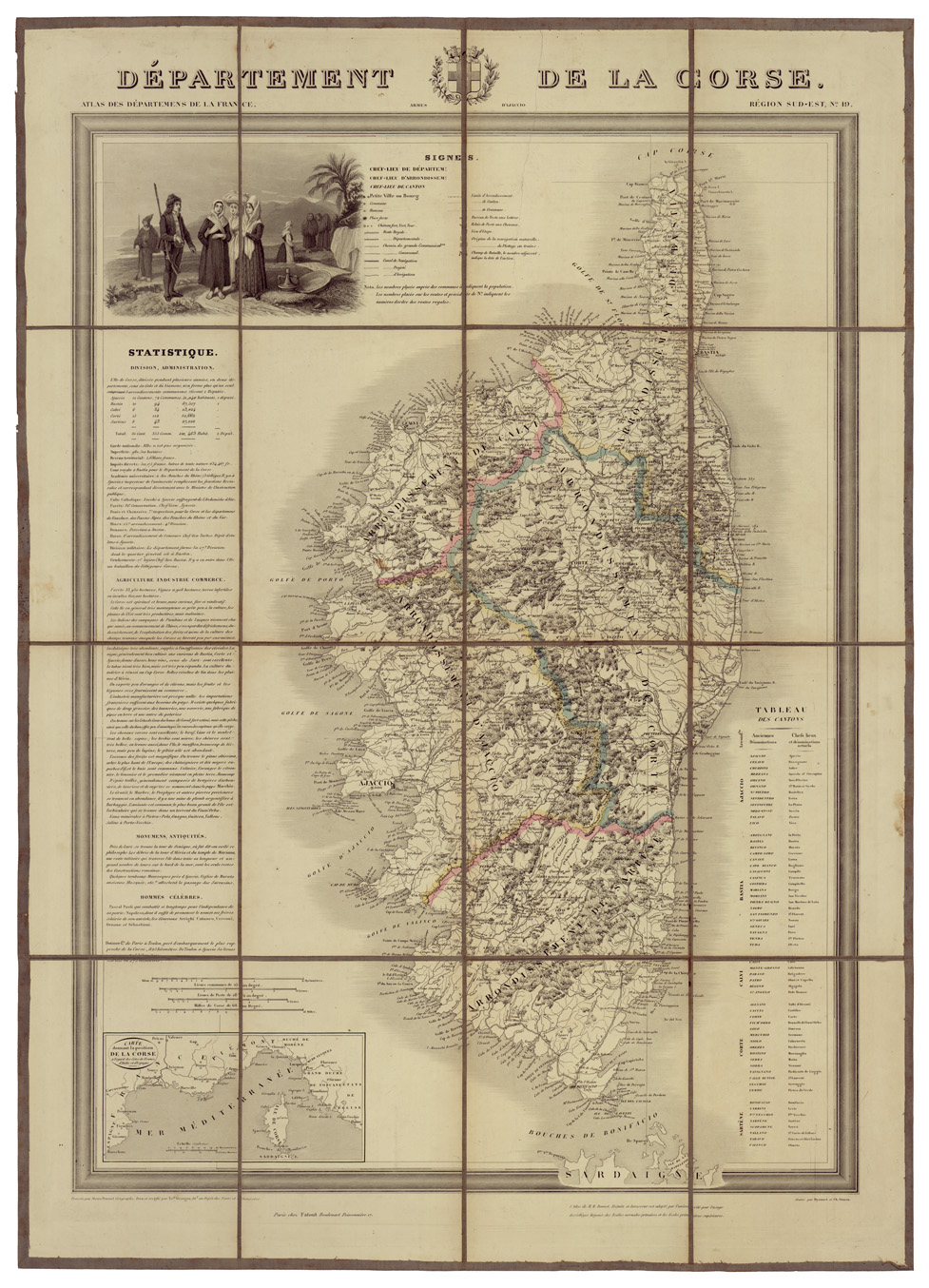 (N:34556) DEPARTEMENT DE LA CORSE ETC...
 (B0020386) Carte e stampe antiche: riproduzione a colori su carta (formato A1)